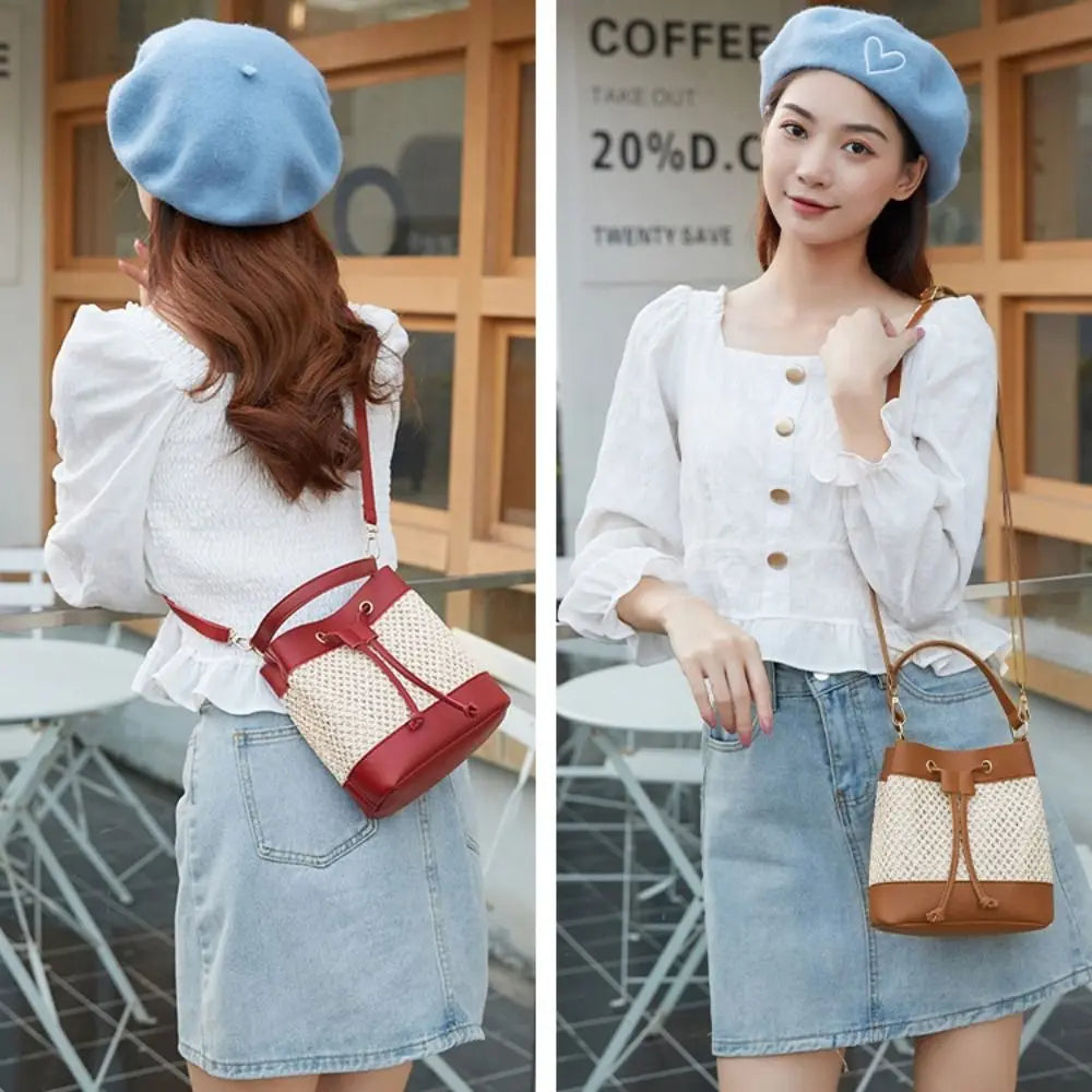 Bundle Pocket Straw Crossbody Bag