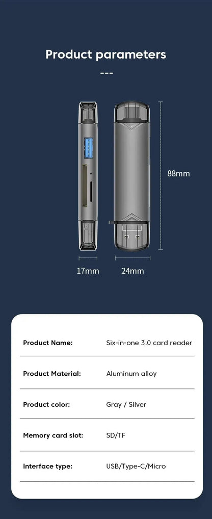 6-in-1 USB 3.0 Flash Drive and Card Reader